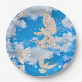 Plato De Papel Mikitiez pájaro blanco cielo azul verano libertad