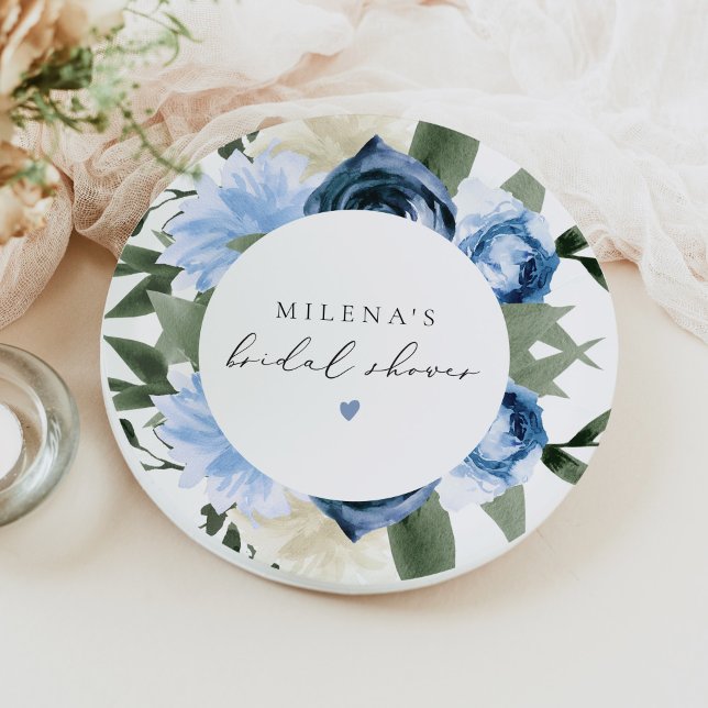 Plato De Papel MILENA Algo Floral Azul Ducha De Novias (Subido por el creador)