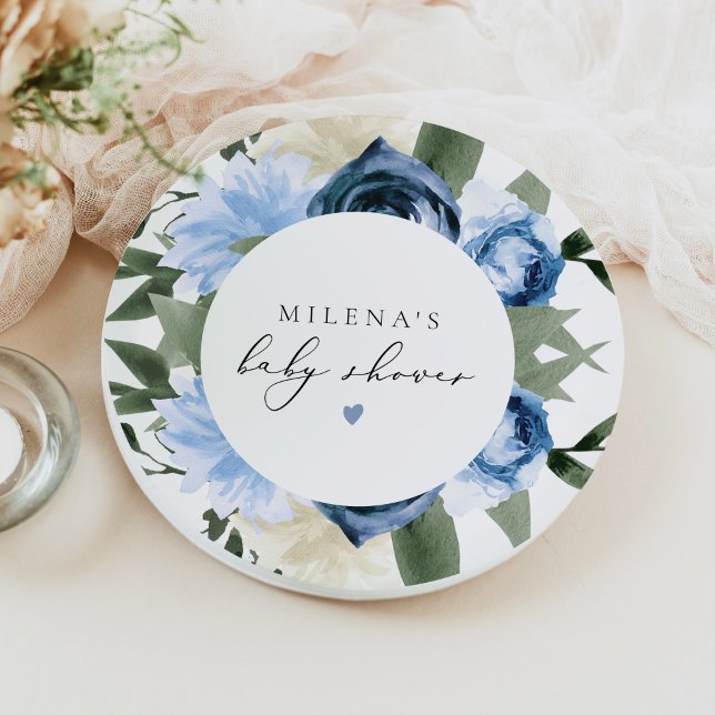 Plato De Papel MILENA Dusty Blue Slate Floral Boy Baby Shower (Subido por el creador)