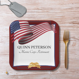 Plato De Papel Military Retirement Flag Gold Crest