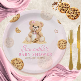 Plato De Papel Milk and Cookies Baby Shower - Teddy Bear Pink