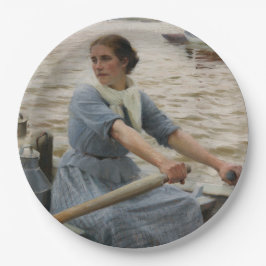 Plato De Papel Milk Maid en un barco de remo (por Albert Edelfelt