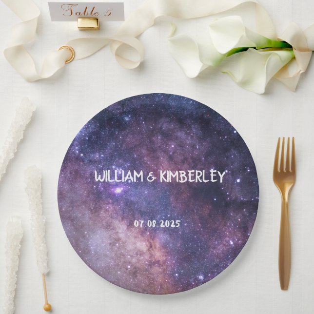 Plato De Papel Milky Way Stars Sky Galaxy Elegant Wedding (Boda)