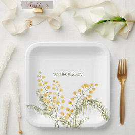 Plato De Papel Mimosa flor boda romántico