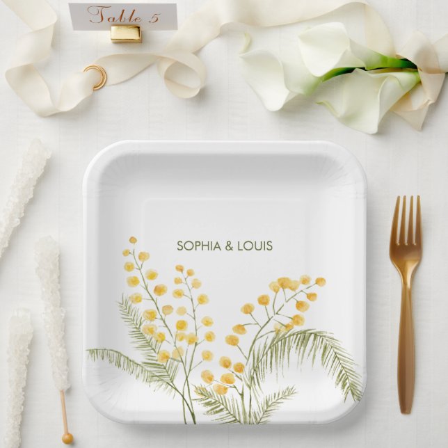 Plato De Papel Mimosa flor boda romántico (Boda)
