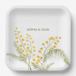 Plato De Papel Mimosa flor boda romántico