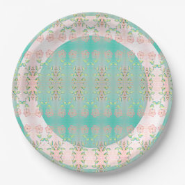 Plato De Papel Mini floral con azul verdoso
