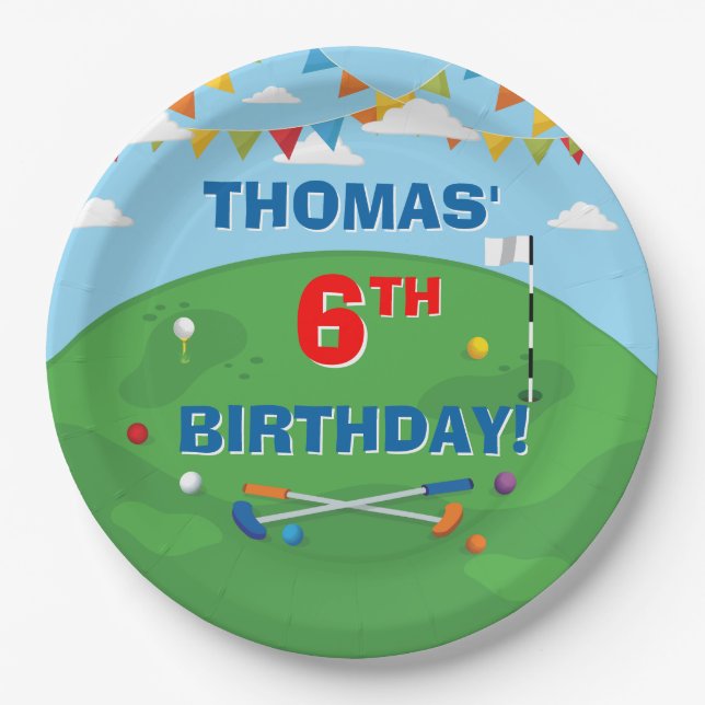 Plato De Papel Mini Golf Putt Putt Kids Fiesta de cumpleaños (Anverso)