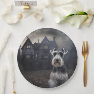 Plato De Papel Miniature Schnauzer Halloween Aterrador