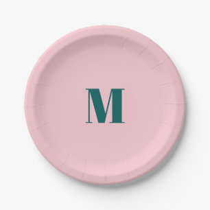 Plato De Papel Mínima Monograma Letra Inital Rosa Verde