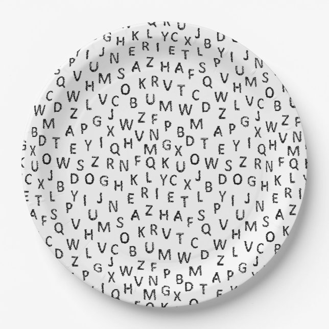 Plato De Papel Minimal Black White Alphabet Pattern  (Anverso)