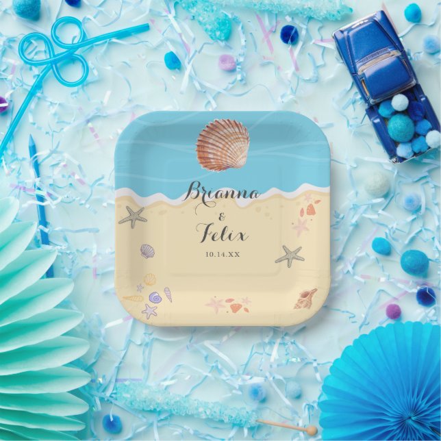 Plato De Papel Minimal Blue Ocean Summer Wedding (Fiesta)