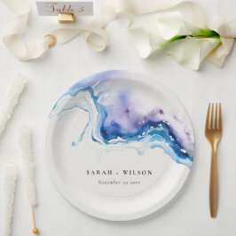 Plato De Papel Minimal Coastal Sea Beach Watercolor Wedding