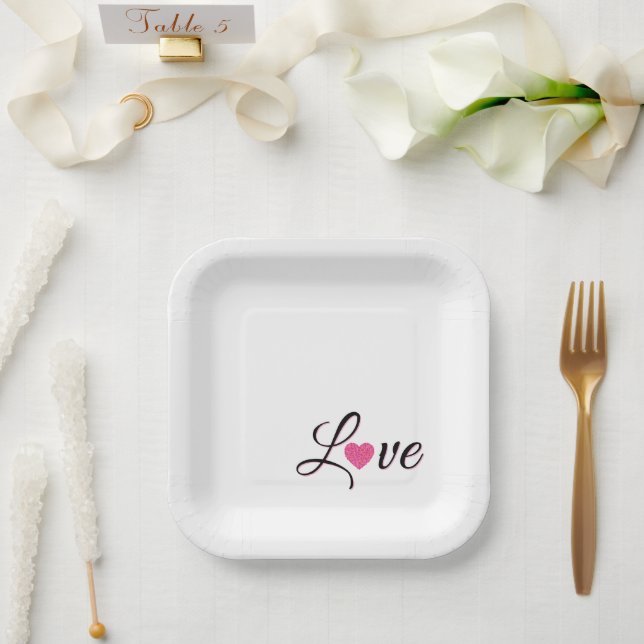 Plato De Papel Minimal Dotted Heart Design (Boda)