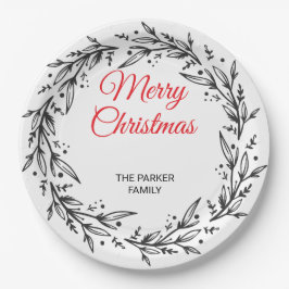 Plato De Papel Minimal Green Leaf Holiday Dinner Plate