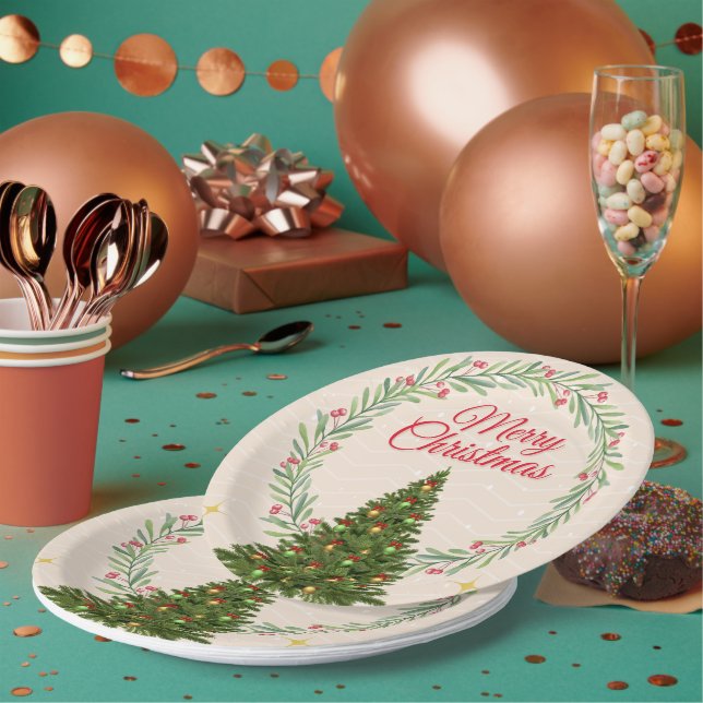 Plato De Papel Minimal Merry Christmas Party Design (Multi)