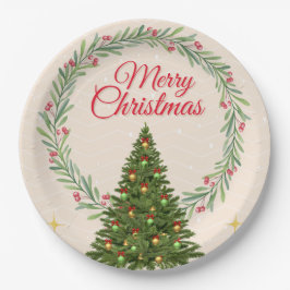 Plato De Papel Minimal Merry Christmas Party Design