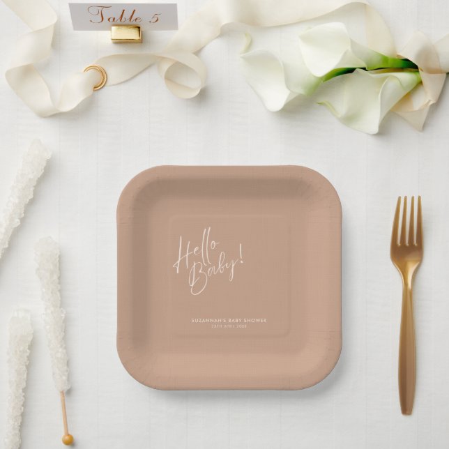 Plato De Papel Minimal Neutral Modern Baby Shower Square (Boda)
