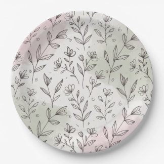 Plato De Papel Minimal Pastel Boho Botanical Paper Plate