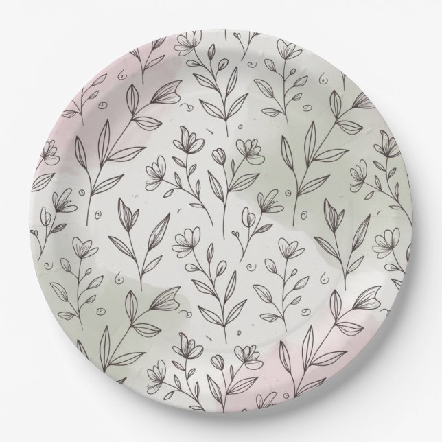 Plato De Papel Minimal Pastel Boho Botanical Paper Plate (Anverso)