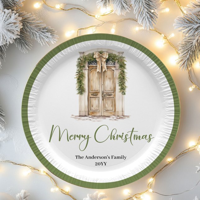 Plato De Papel Minimal Pastel Christmas Custom Family Name Paper  (Minimal Pastel Christmas Custom Family Name Paper Plates)