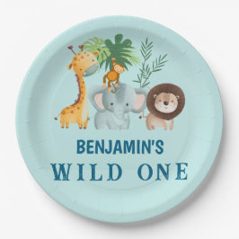 Plato De Papel Minimal Safari Wild One birthday party