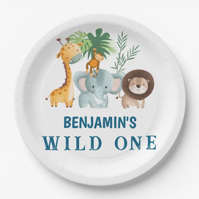 Plato De Papel Minimal Safari Wild One birthday party  (Anverso)