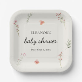 Plato De Papel Minimal Wildflower Boho Baby Shower