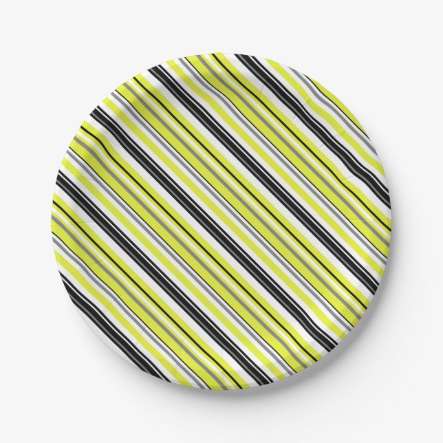 Plato De Papel Minimalismo Amarillo Rayas Negras (Anverso)