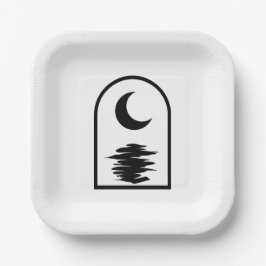 Plato De Papel Minimalist Celestial Moon and Water