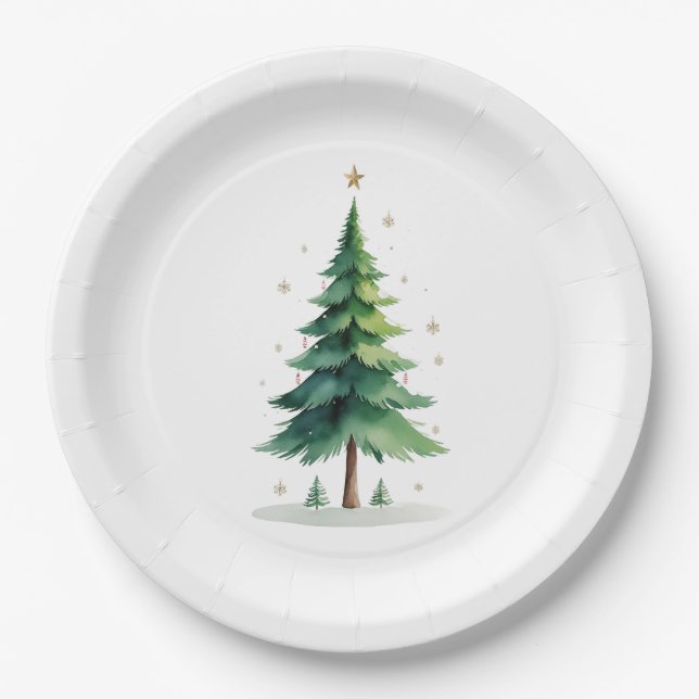 Plato De Papel Minimalist Christmas Pine Tree Plate – Holiday Din (Anverso)