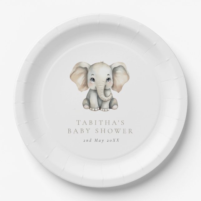 Plato De Papel Minimalist Elephant Little Peanut Baby Shower (Anverso)