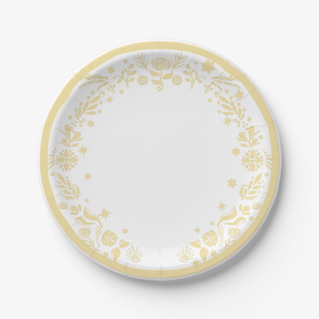Plato De Papel Minimalist Flowers Golden (Anverso)