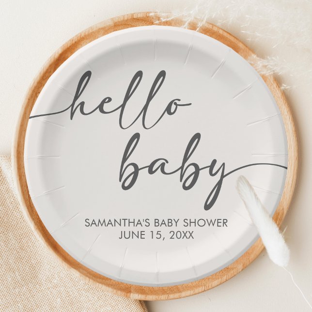 Plato De Papel Minimalist Hello Baby Baby Shower (Hello Baby Baby Shower Paper Plate)