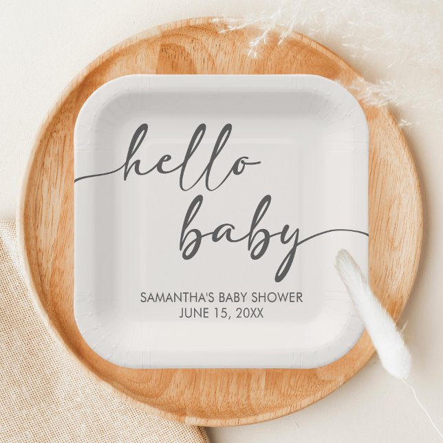 Plato De Papel Minimalist Hello Baby Baby Shower (Hello Baby Baby Shower Paper Plate)