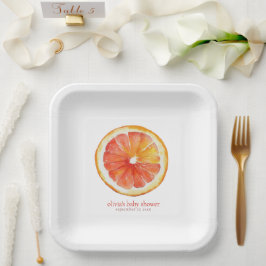 Plato De Papel Minimalist Little Cutie Orange Slice Baby Shower 
