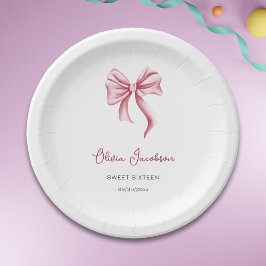 Plato De Papel Minimalist Pink Bow Girl Sweet Sixteen Birthday