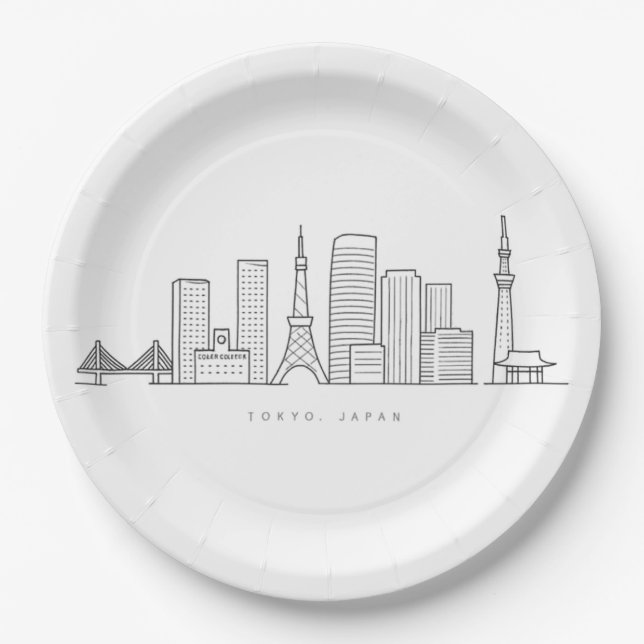 Plato De Papel Minimalist Tokyo Skyline Illustration (Anverso)