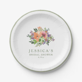 Plato De Papel Minimalist Watercolor Orange Floral Bridal Shower