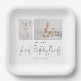 Plato De Papel Minimalista 2 Foto Script Primer Partido de Cumple