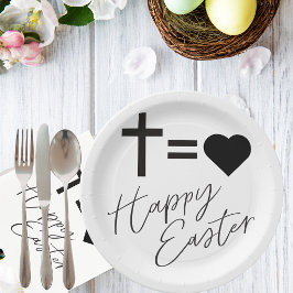 Plato De Papel Minimalista Blanco y Negro Elegante Feliz Pascua