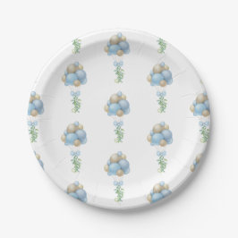 Plato De Papel Minimalista Blue Balloons Boy Baby Shower