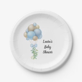 Plato De Papel Minimalista Blue Balloons Boy Baby Shower