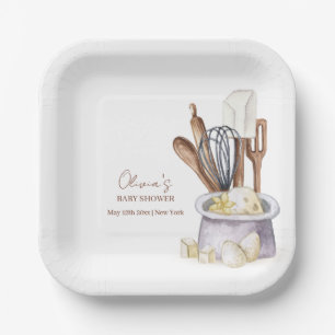 Plato De Papel Minimalista Boho Bakery Chef Baby Shower