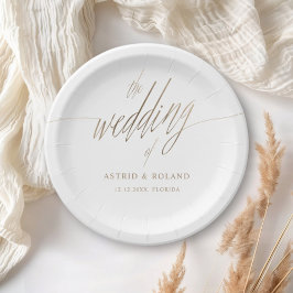 Plato De Papel Minimalista Caligrafía Dorada Falsa en la Boda de