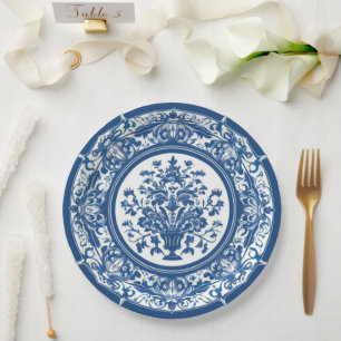 Plato De Papel Minimalista de moda vintage azul blanco chinoiseri