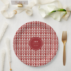 Plato De Papel Minimalista doble felicidad roja Boda china