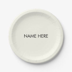 Plato De Papel Minimalista marfil negro nombre personalizado text