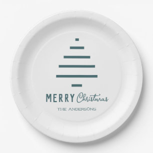Plato De Papel Minimalista moderno Feliz Navidad Pino Verde Árbol