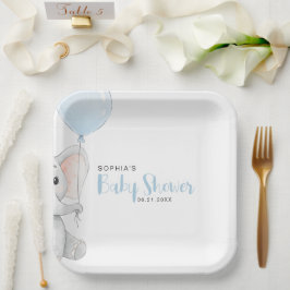 Plato De Papel Minimalista Pastel Elephant Baby Shower